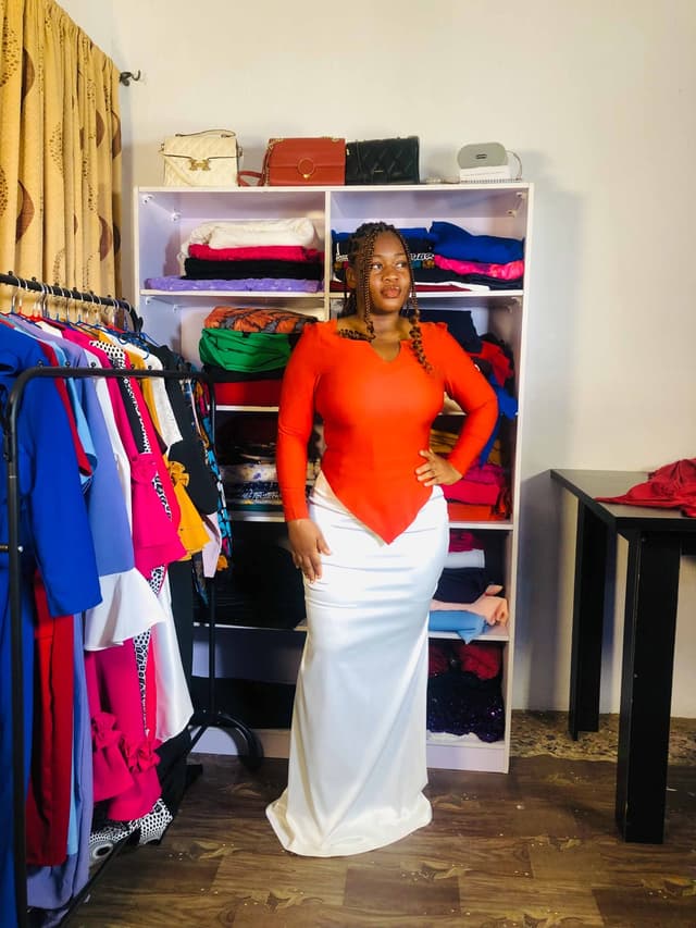 Color: Burnt Orange & White  Style: Women’s Two-Piece Set (Top + Skirt)  Occasions: Party, Dinner, Wedding Guest, Casual Chic  Fit: Fitted Top, Flowing Skirt  Sizes: Available in  UK 8–26