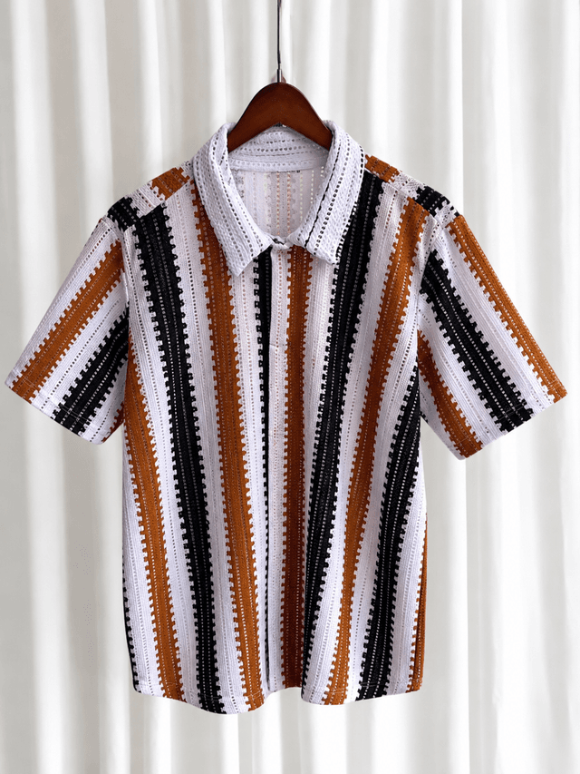 Textured stripe knit polo shirt