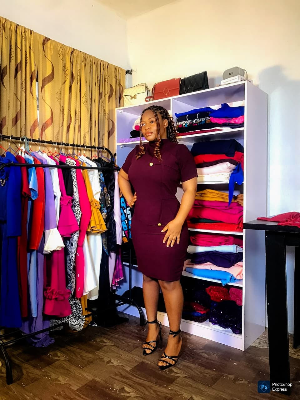 Burgundy midi gown (office wear) Available sizes: UK 8-26