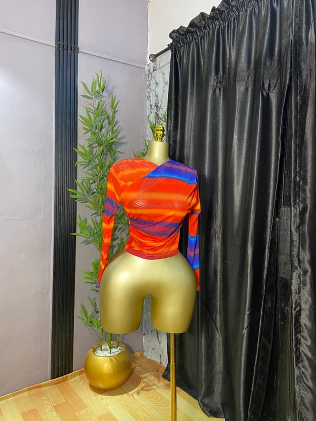 Vibrant Multicolor Ruched Mesh Top