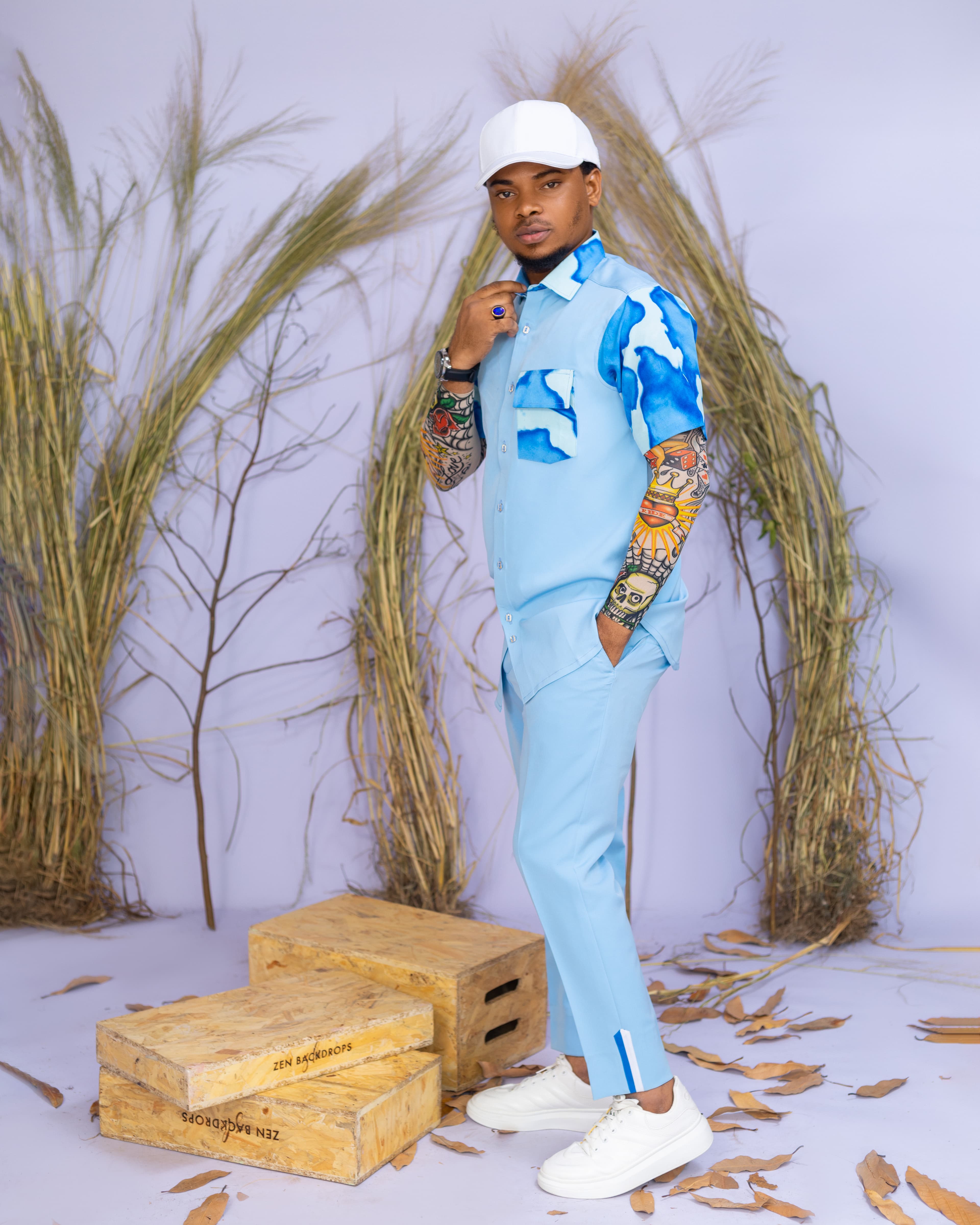The Safari Short-Sleeve Set - Sky Blue