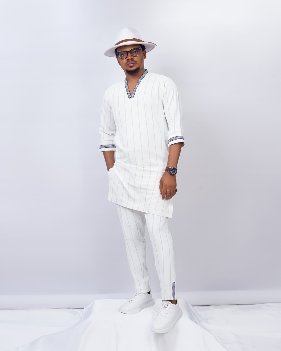 The  white V Neck Stripe Kaftan