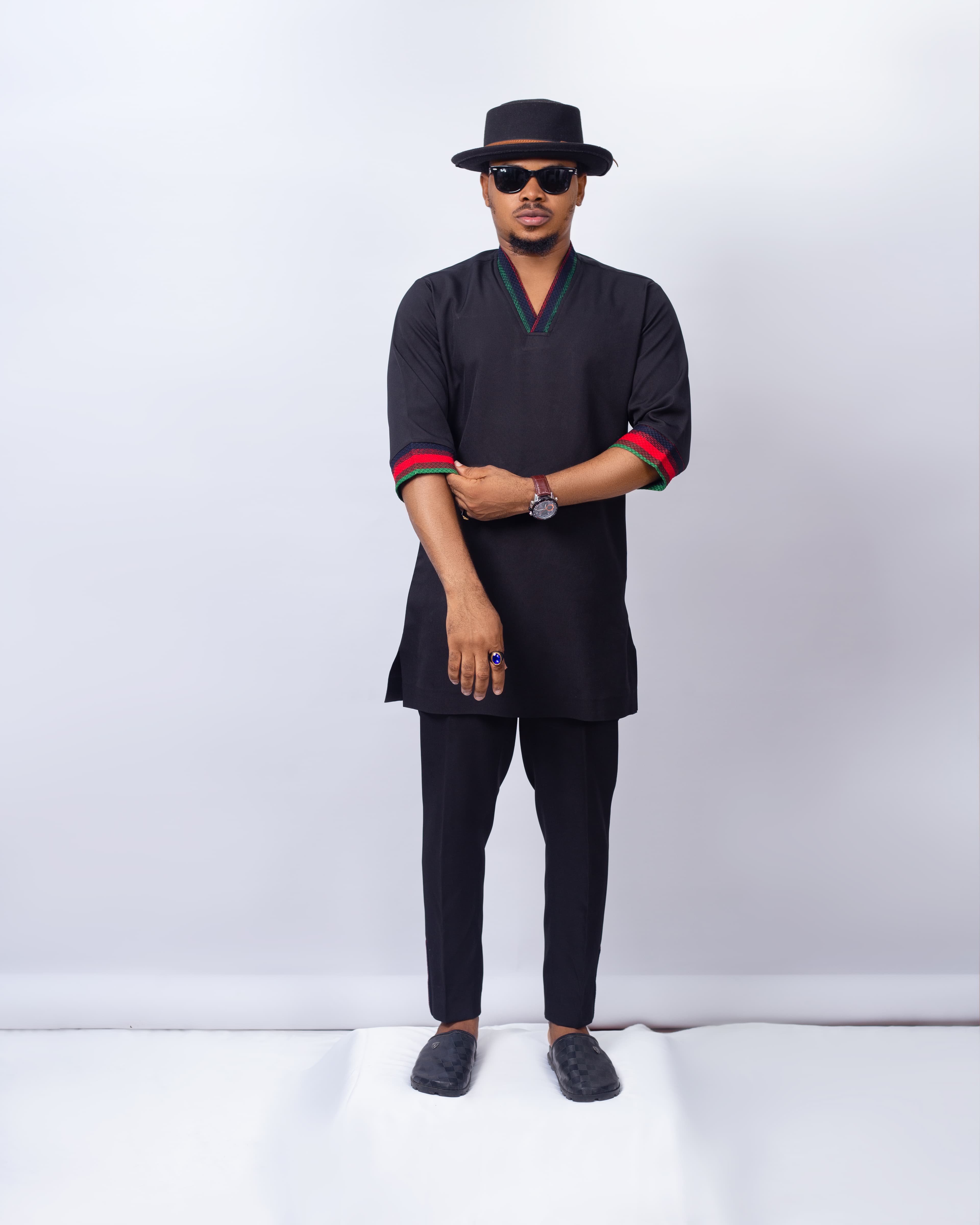  The Black V Neck Stripe Kaftan 