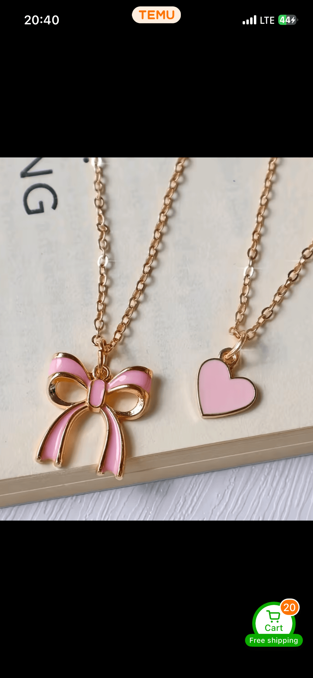 2 pcs heart bow pendant necklace 