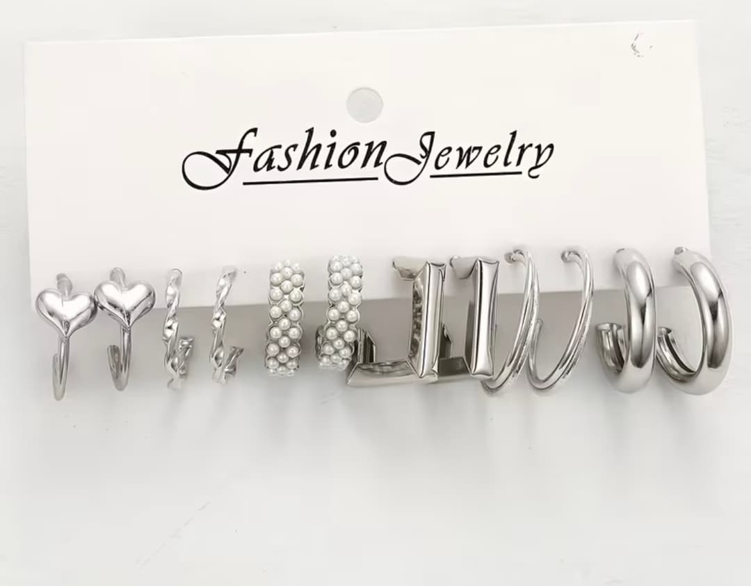 6pcs set of silver hoop earrings 