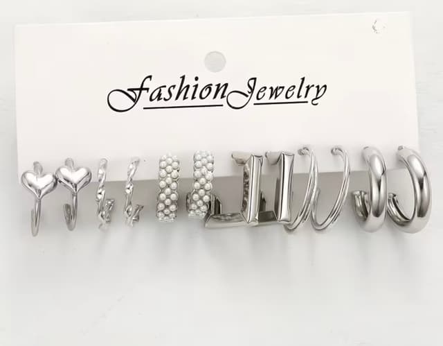 6pcs set of silver hoop earrings 