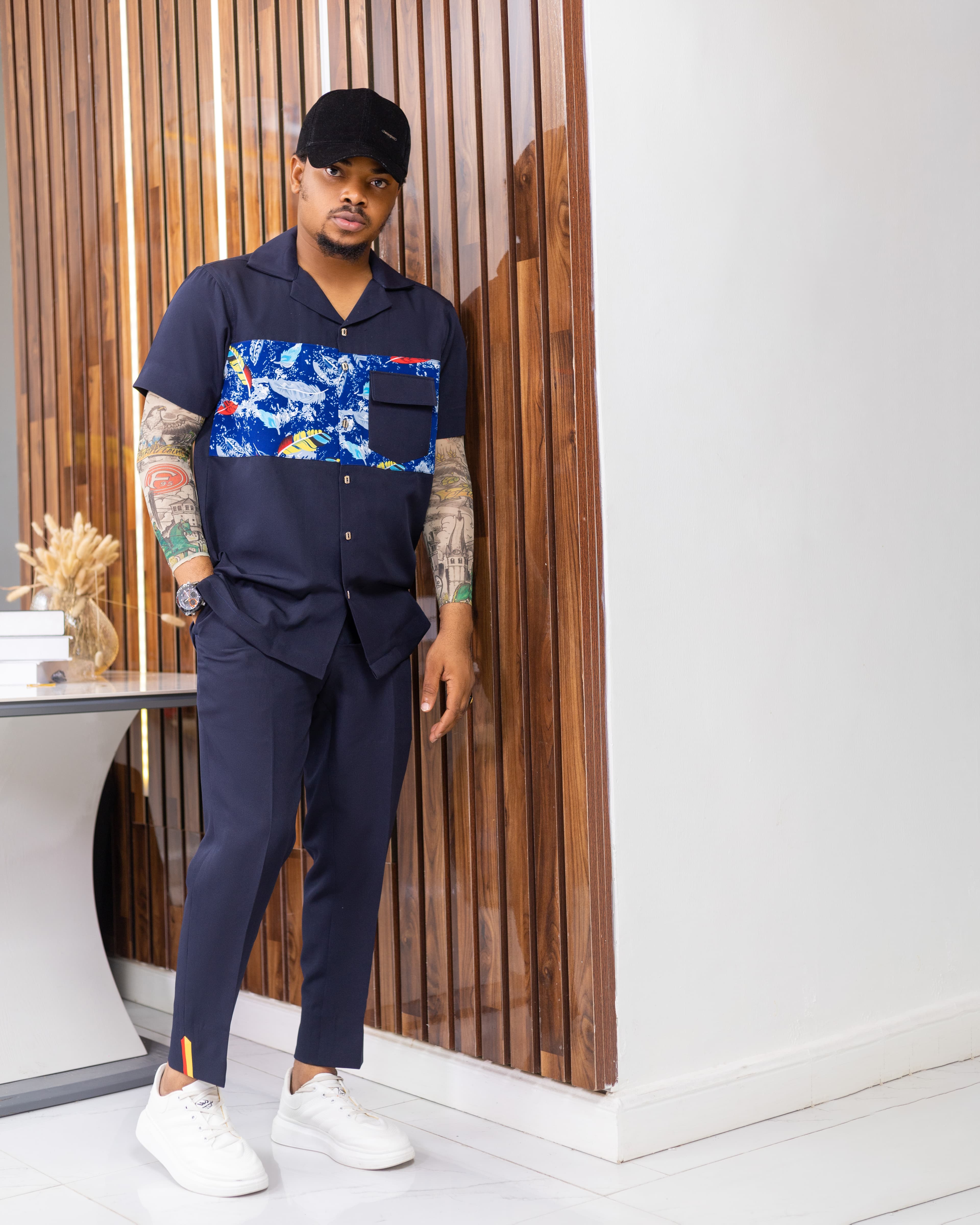 Vintage Patch Two-Piece Set - Navy Blue