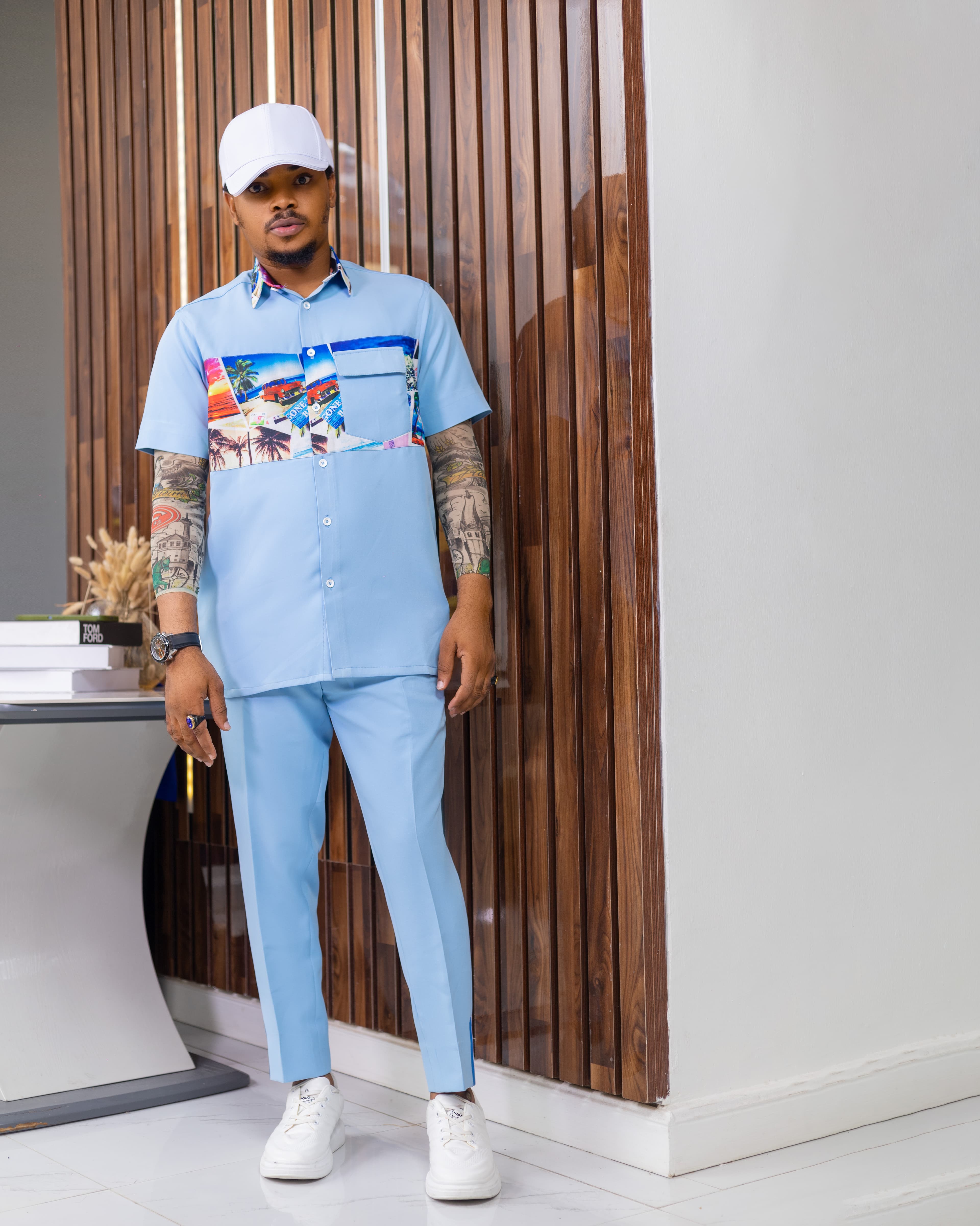 Vintage Patch Two-Piece Set - Light Blue 