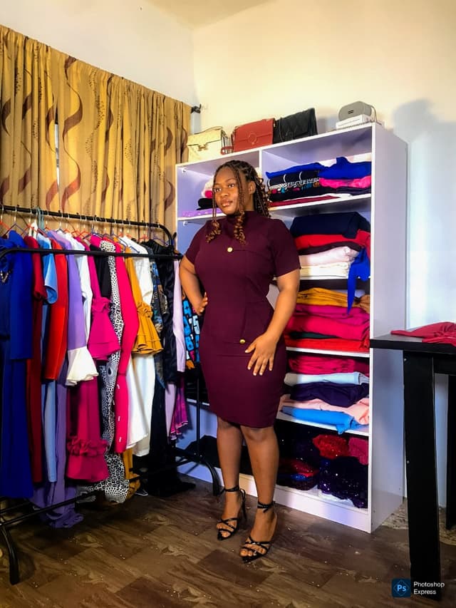 Burgundy midi gown (office wear) Available sizes: UK 8-26