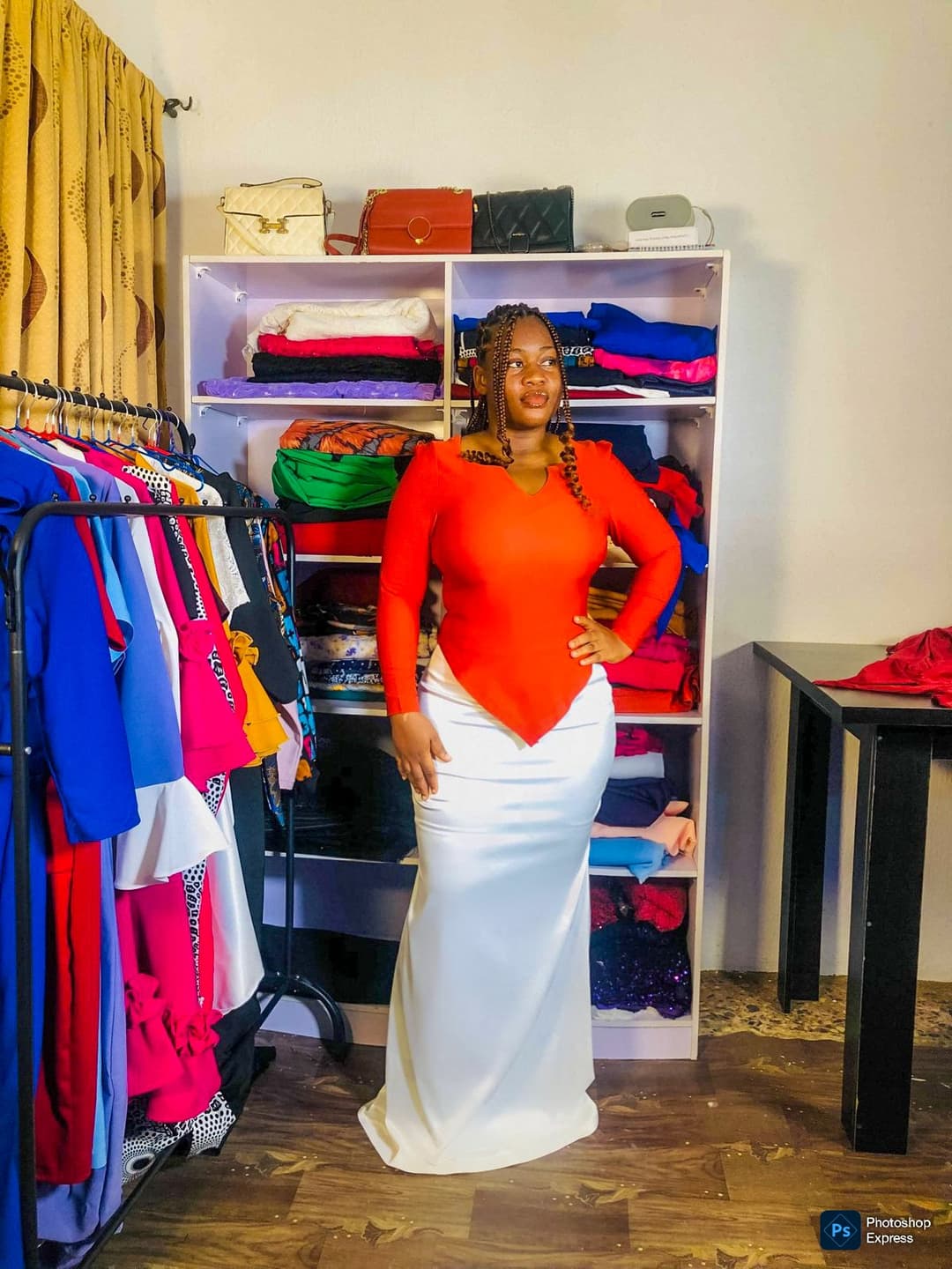 Color: Burnt Orange & White  Style: Women’s Two-Piece Set (Top + Skirt)  Occasions: Party, Dinner, Wedding Guest, Casual Chic  Fit: Fitted Top, Flowing Skirt  Sizes: Available in  UK 8–26