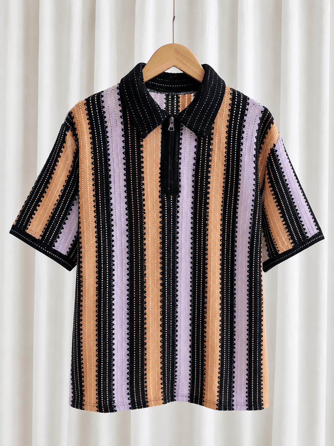 Textured stripe knit polo shirt