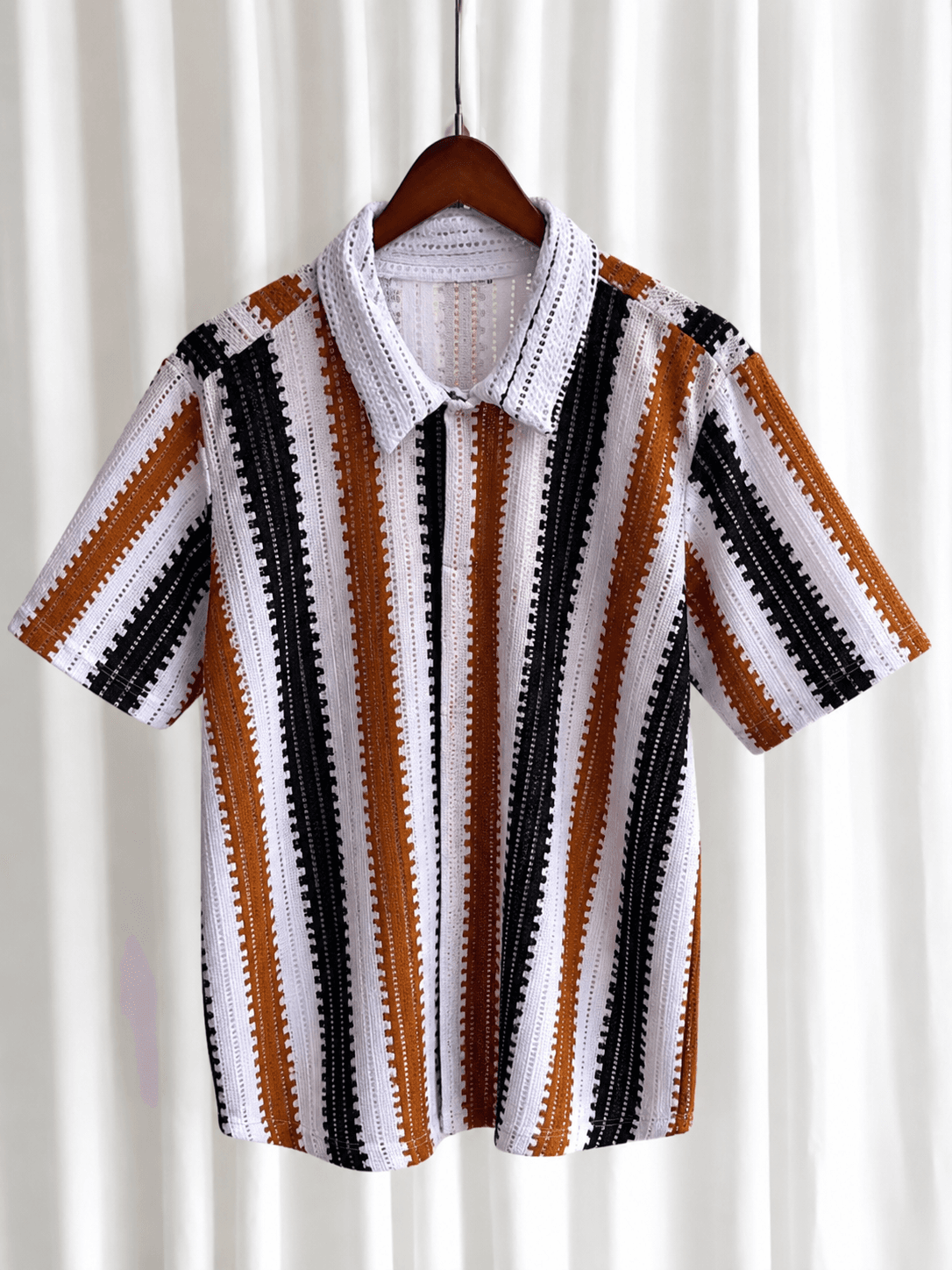Textured stripe knit polo shirt