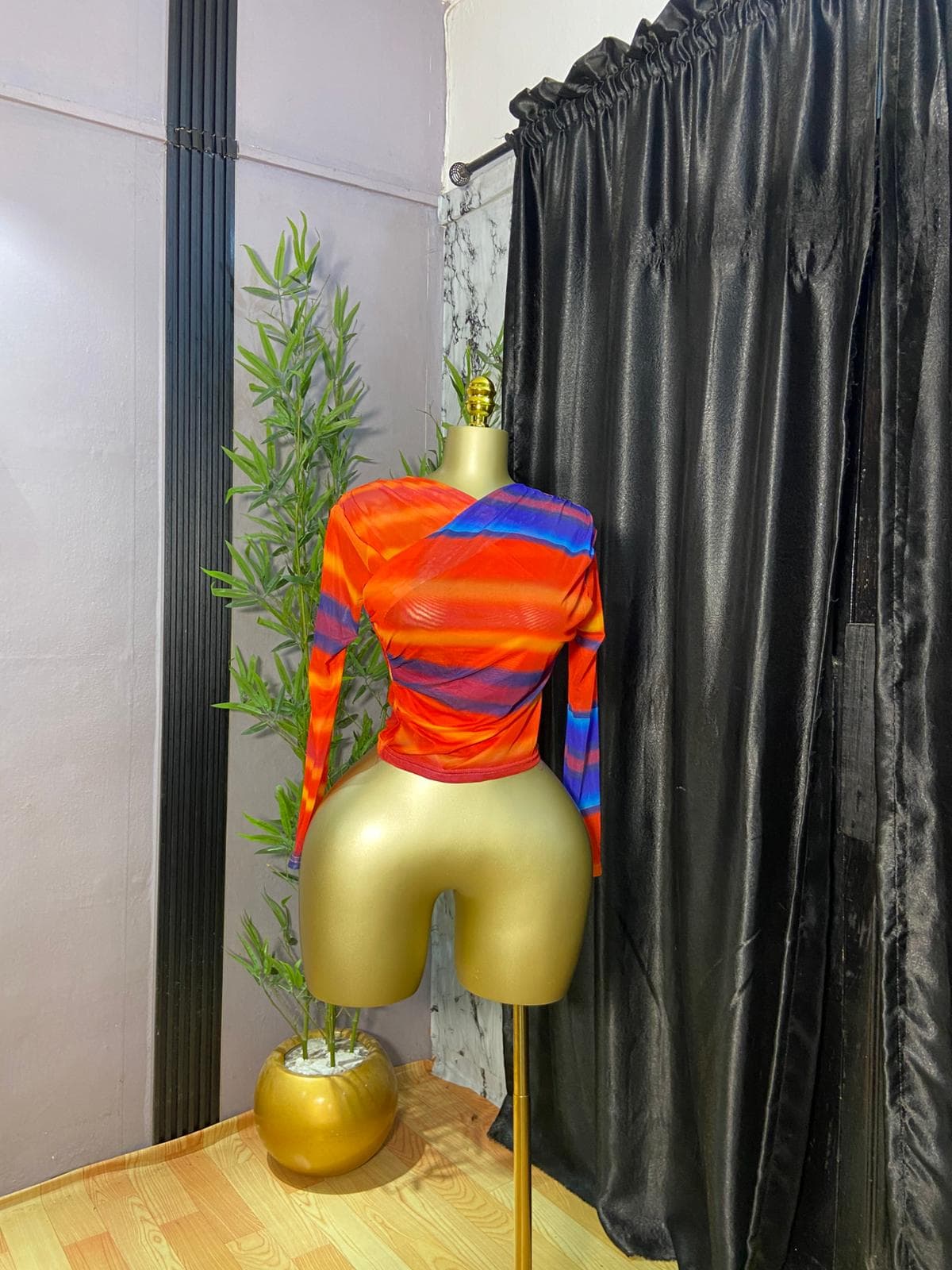 Vibrant Multicolor Ruched Mesh Top