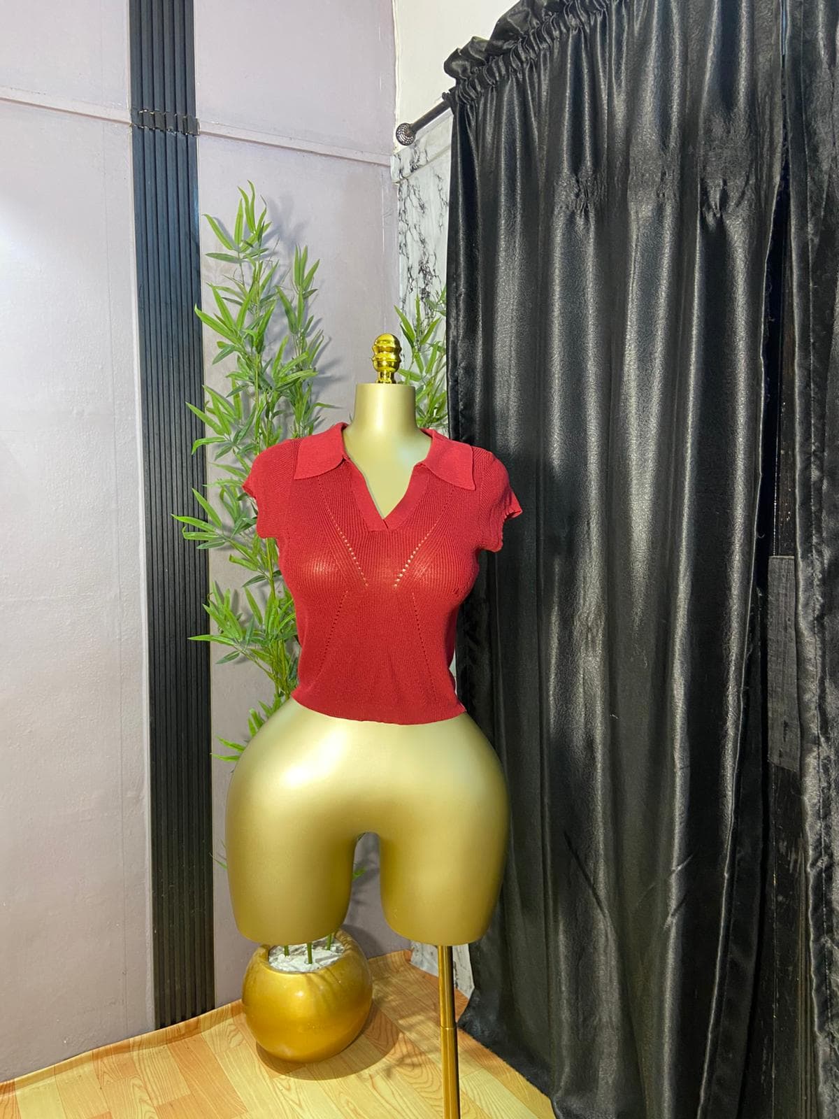 Crimson Knit Collar Top