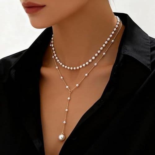 Elegant Double Layer Faux Pearl Tassel Necklace